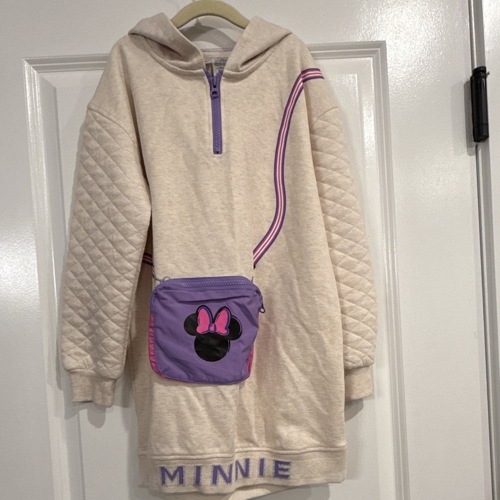 Disney Minnie Mouse Girls 10/12 Hoodie Dress Crossbody Pocket Quilted Sweatshirt